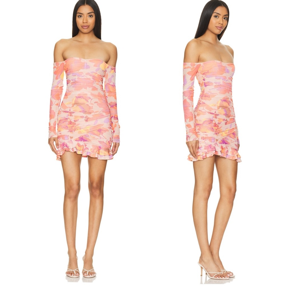 AFRM Pink and Orange Off-Shoulder Mini Dress